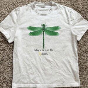 White - National Geographic “why am I so fly” green dragonfly T-shirt